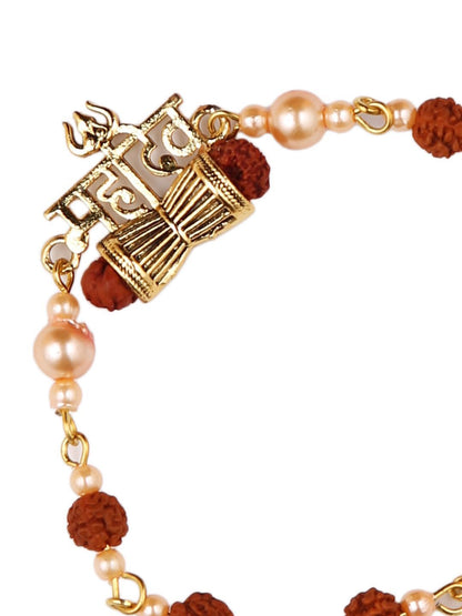 Dhiyona Brown Rudraksh & Pearl Beaded Bracelet Rakhi With Roli Chawal With Greeting Card