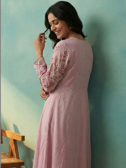 Dhiyona CH Women Floral Embroidered Angrakha Thread Work Kurta with Trousers & With Dupatta
