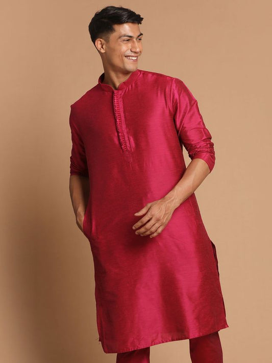 Men's Pink Viscose Blend Straight Kurta and Dhoti Set