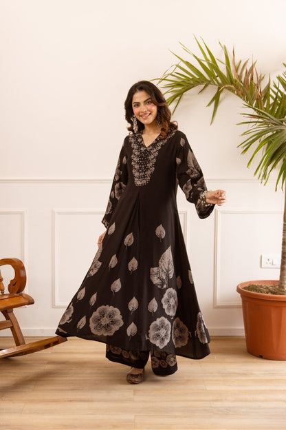 Karen coal printed cotton kurta pant set