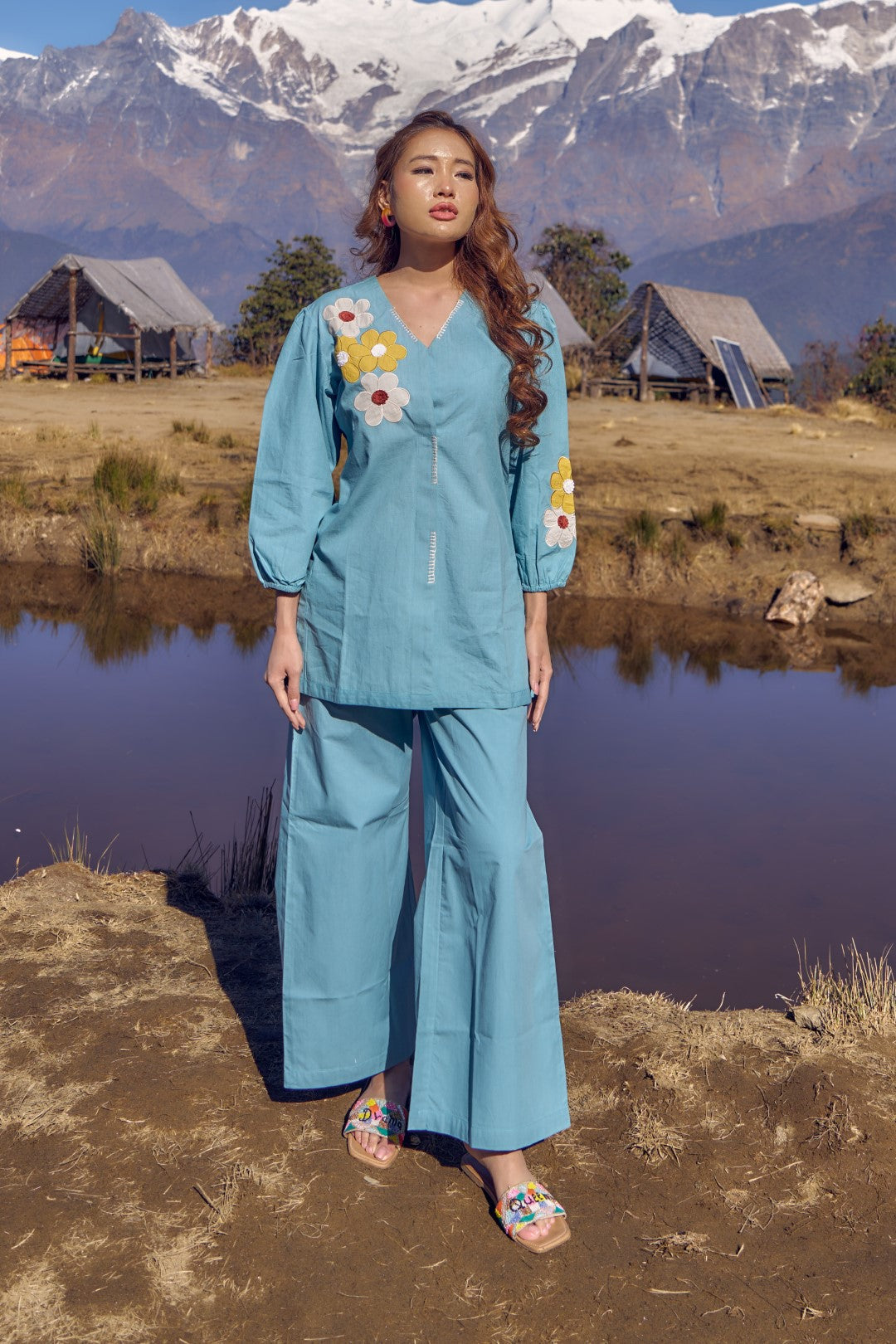 Wespret sky embroidered cotton co-ord set