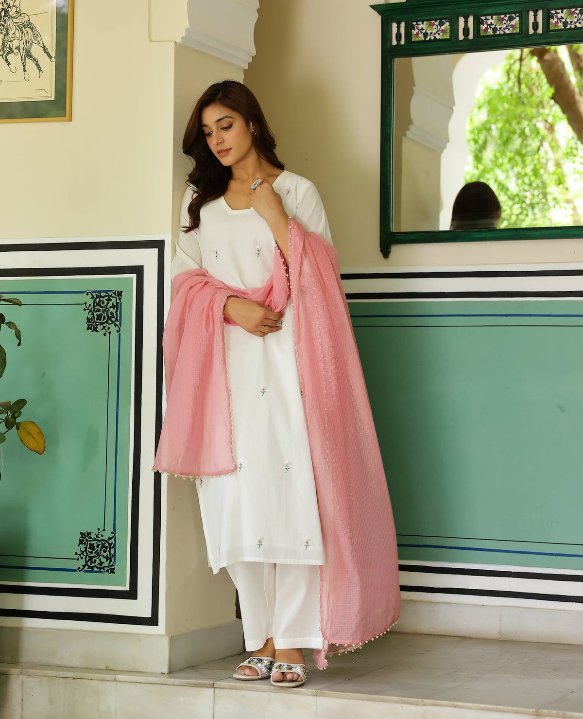Shaan White Cotton Suit Set