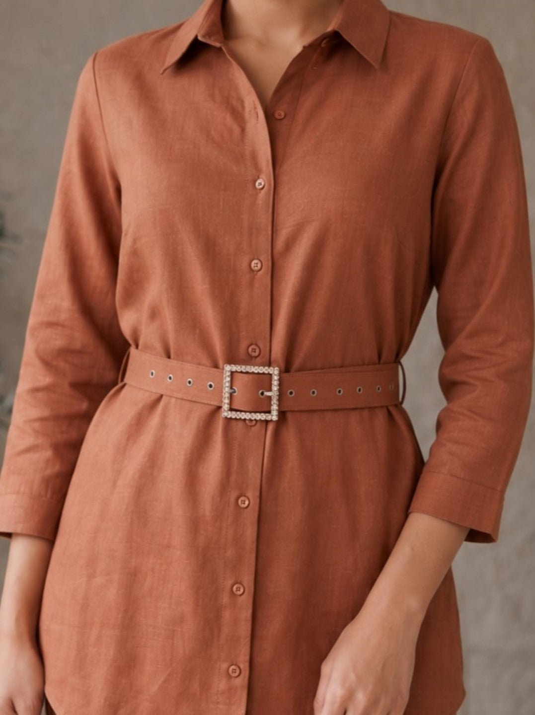 Prisha cadmium cotton co-ord set with belt