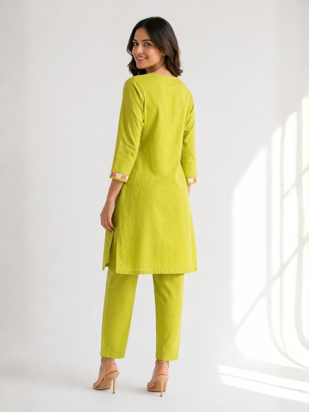 Jayna Lime Embroidered Kurta Pant Set