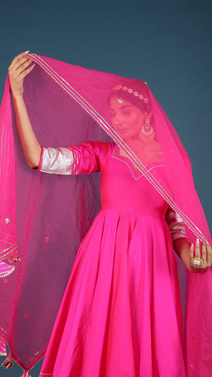 Amber Hot Pink Taffeta Silk Anarkali Set