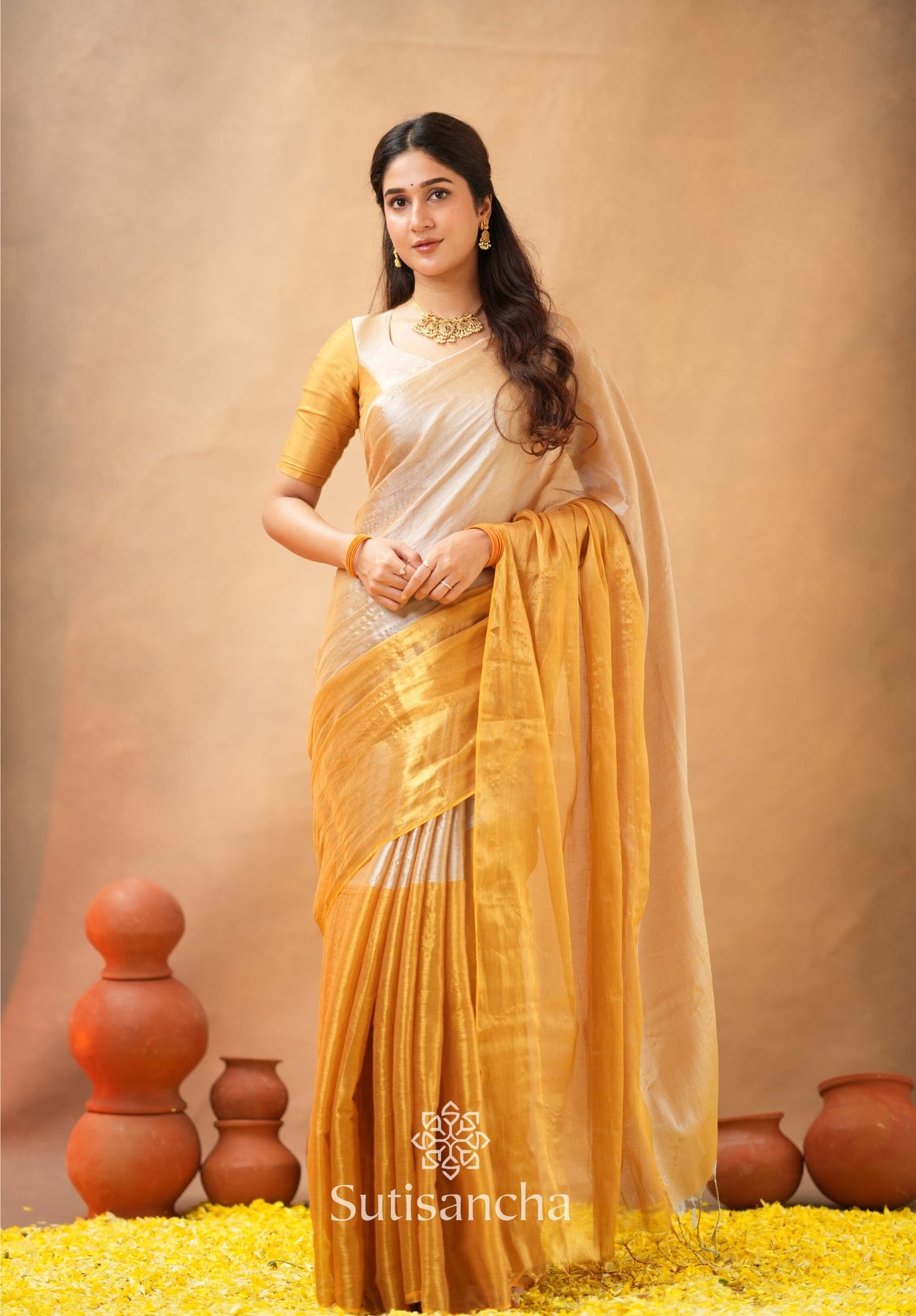 Dhiyona SS Regal Split Elegance Handloom Tissue Cotton Saree