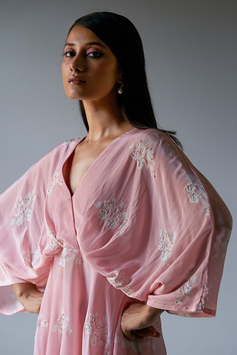Women's Crystal Rose Crepe Silk Co-ord Set With Detailing Hand Embroidery on Top