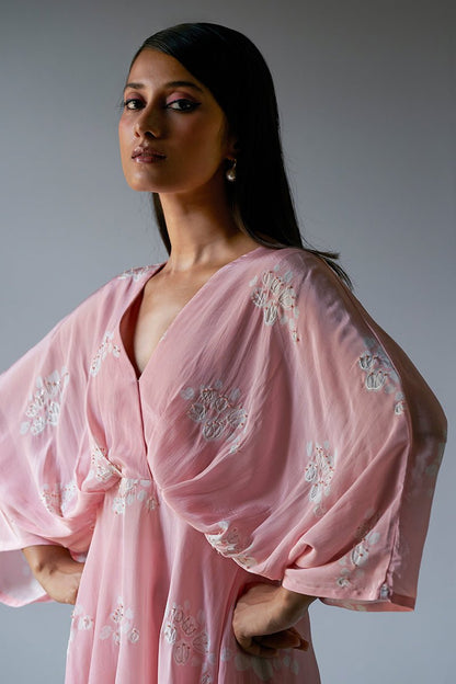 Women's Crystal Rose Crepe Silk Co-ord Set With Detailing Hand Embroidery on Top