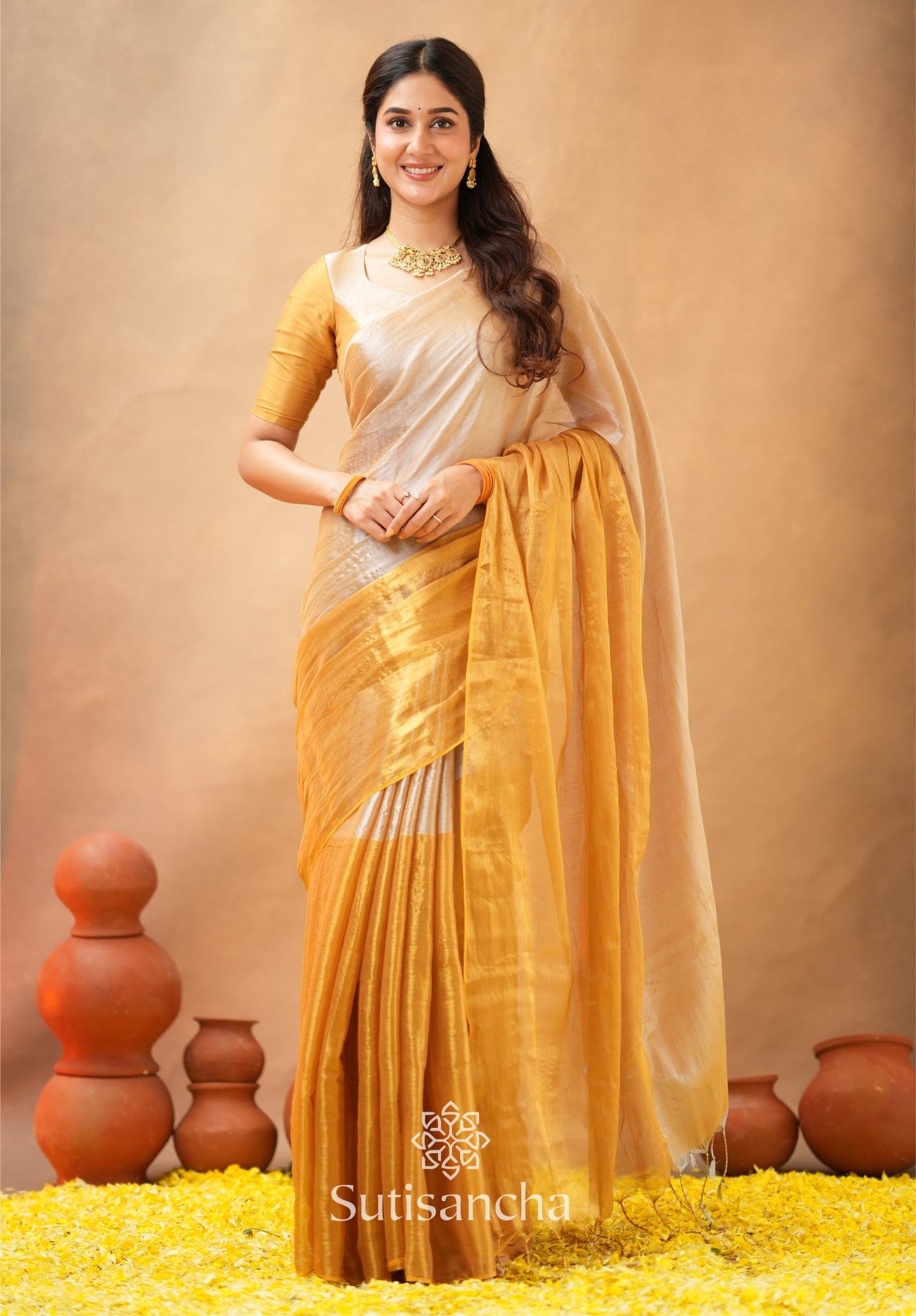 Dhiyona SS Regal Split Elegance Handloom Tissue Cotton Saree