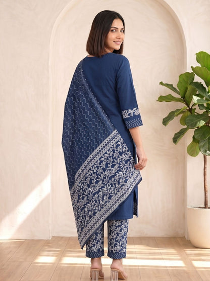 ARANYA INDIGO IKAT PRINT PURE COTTON SUIT SET