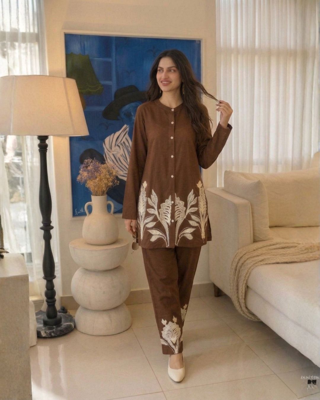 Lipi Caramel Embroidery Cotton Co-ord Set