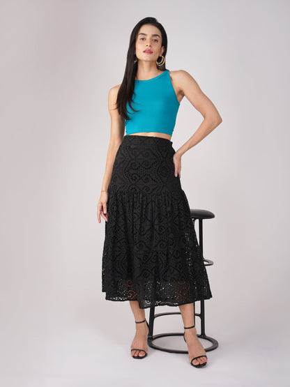 Dhiyona ST Women's Stretchy Knitted Halter Neck Turquoise Crop Top