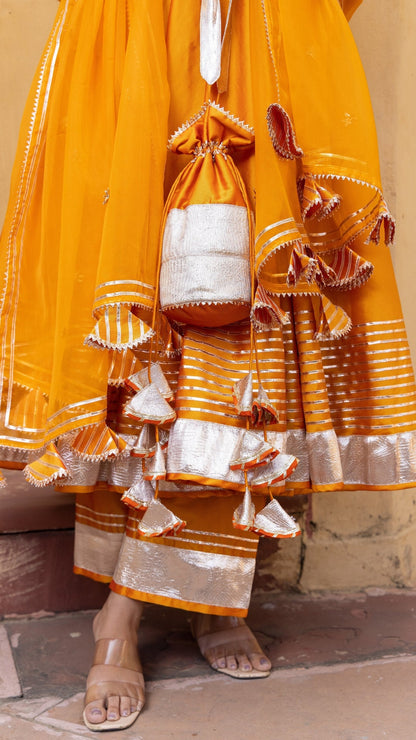 Amber Orange Taffeta Silk Anarkali Set