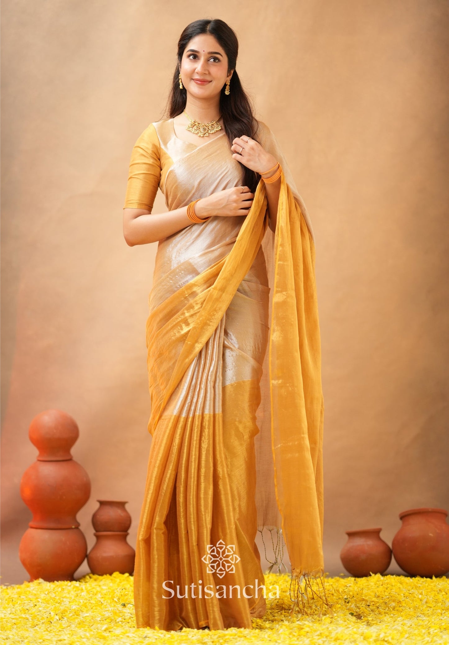 Dhiyona SS Regal Split Elegance Handloom Tissue Cotton Saree