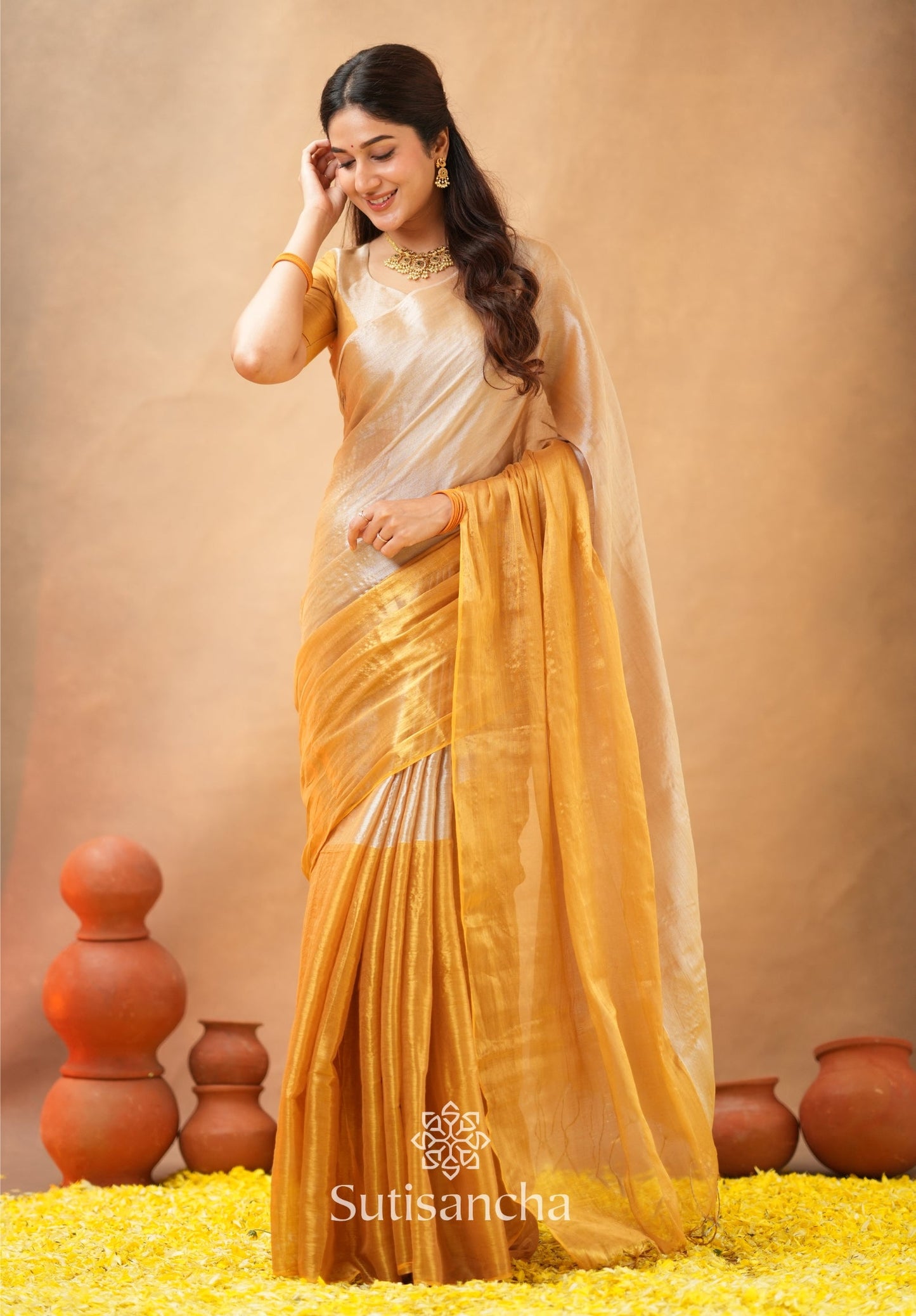 Dhiyona SS Regal Split Elegance Handloom Tissue Cotton Saree