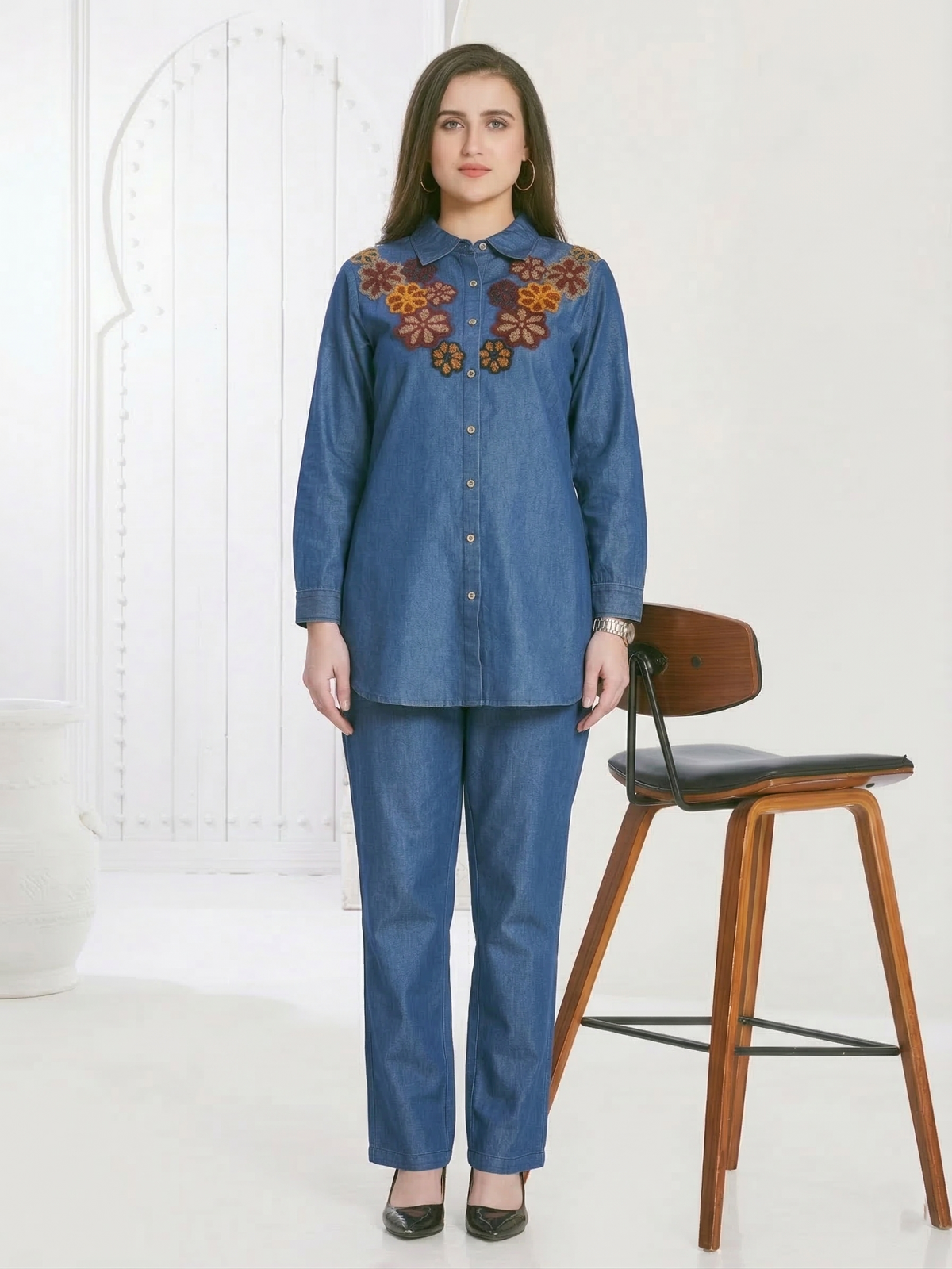 Kipling Floral embroidery denim co-ord set