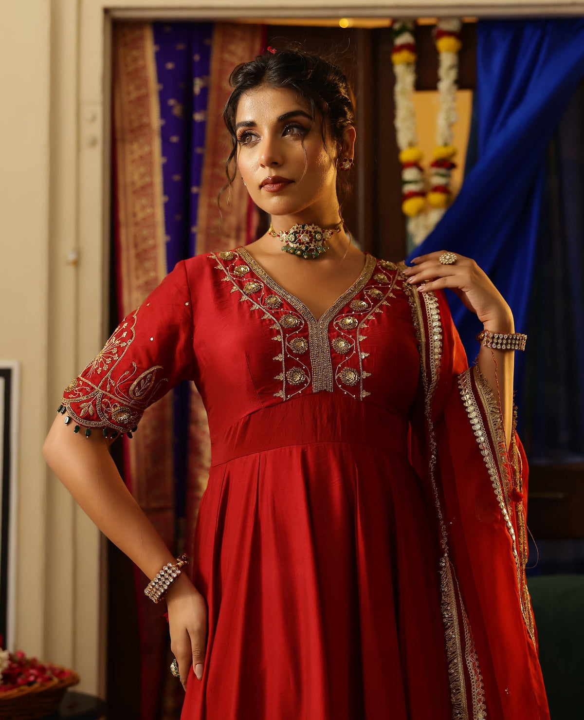 Vasudha Maroon Chanderi Suit Set
