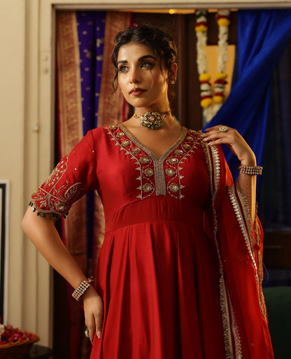 Vasudha Maroon Chanderi Suit Set