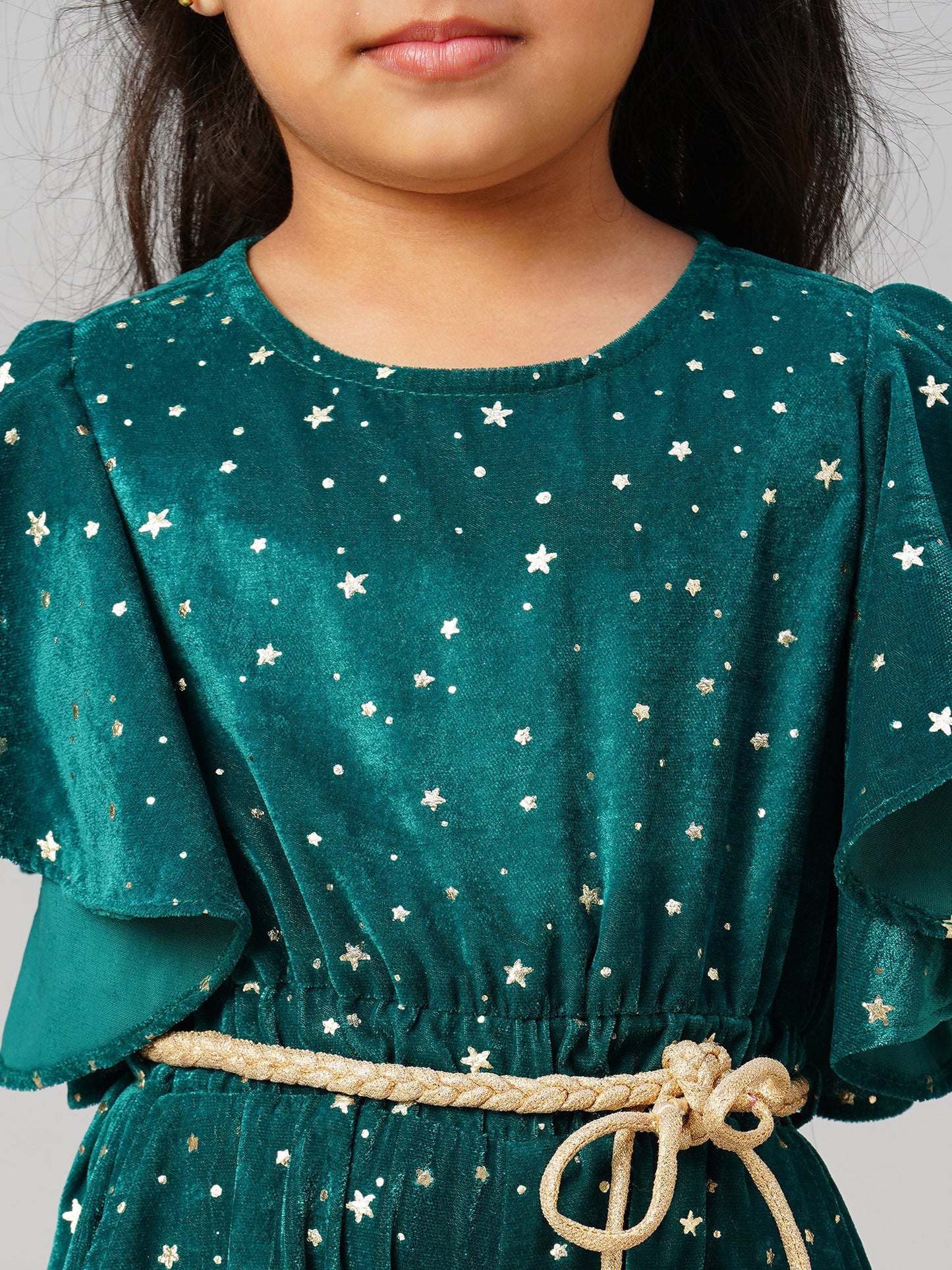 Glam up Girls Party Velvet Green Jumpsuit