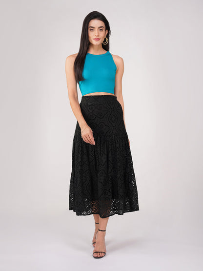 Dhiyona ST Women's Stretchy Knitted Halter Neck Turquoise Crop Top