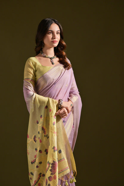 Dhiyona GR Women's Siara Lavender Muga Cotton Saree