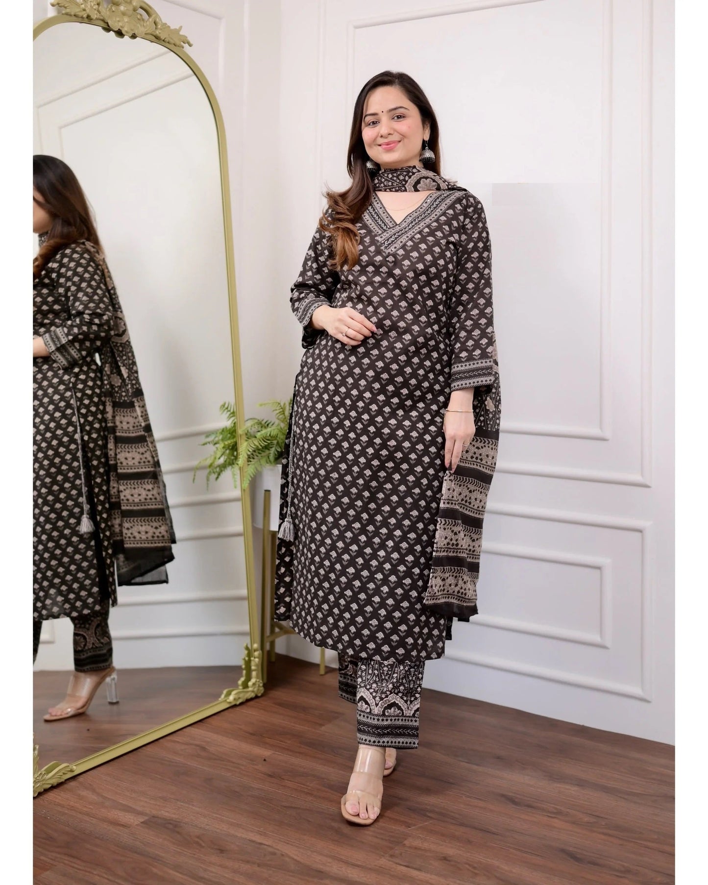 Women Black Embroidery Viscose Rayon Kurta, Pant And Dupatta Set