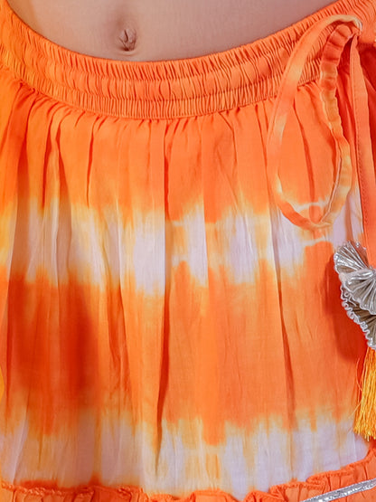 Marigold magic Girls Orange Lehanga and White Choli with Dupatta Ethnic Set