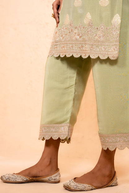 Isvan Tissue Embroidered Green  Suit Set