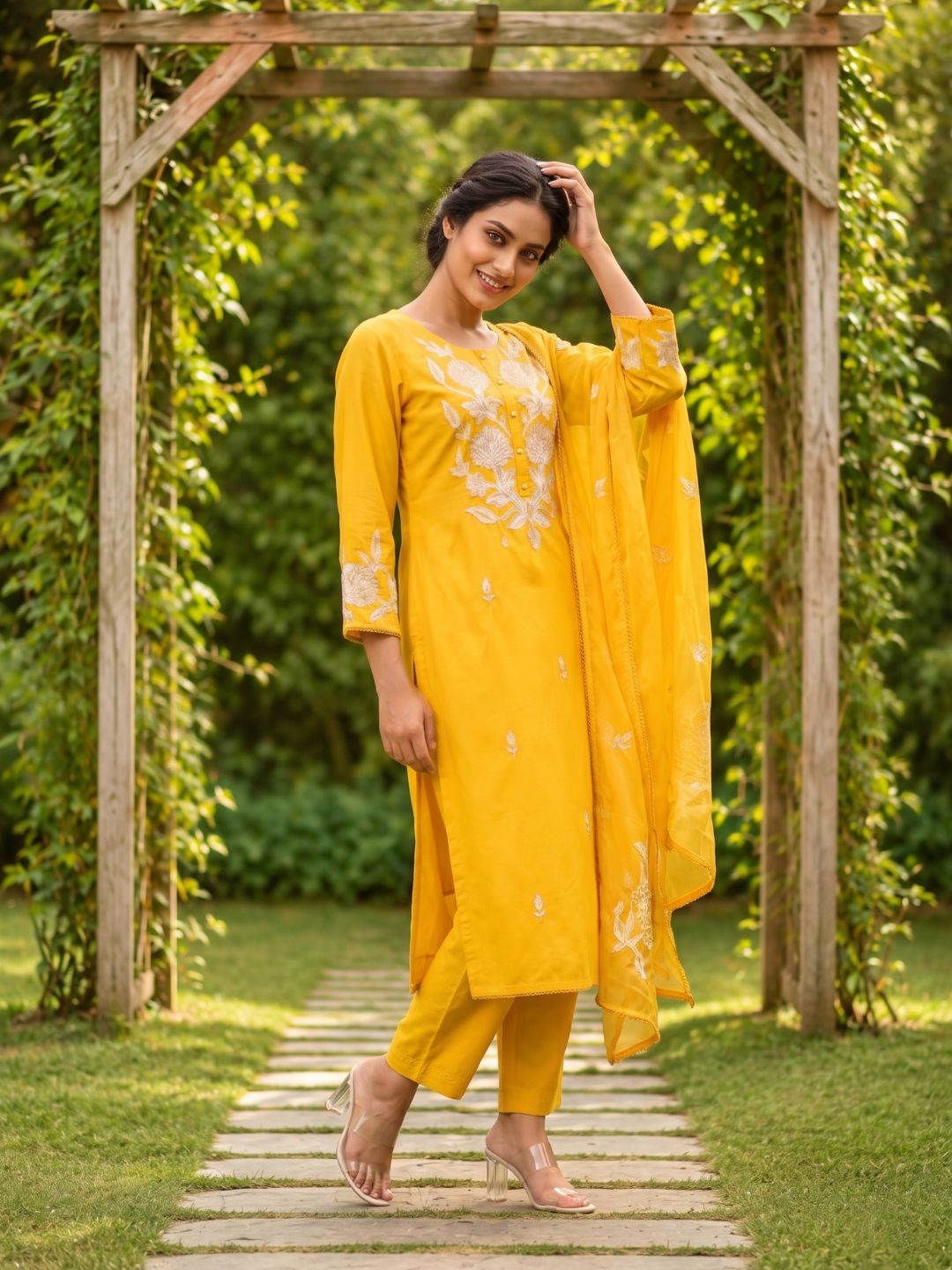Nadira honey embroided Lawn suit set