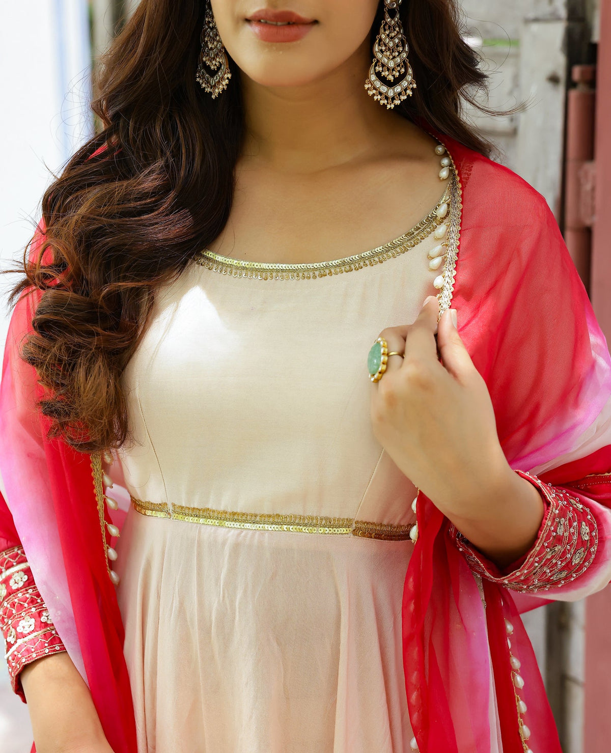 Hasta Beige Chanderi Suit Set