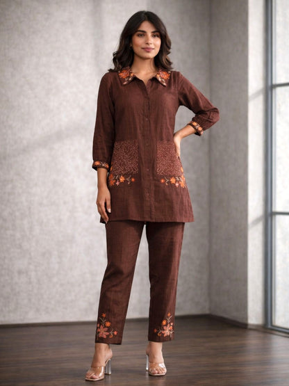 Darika Choco Embroidered Co-ord Set