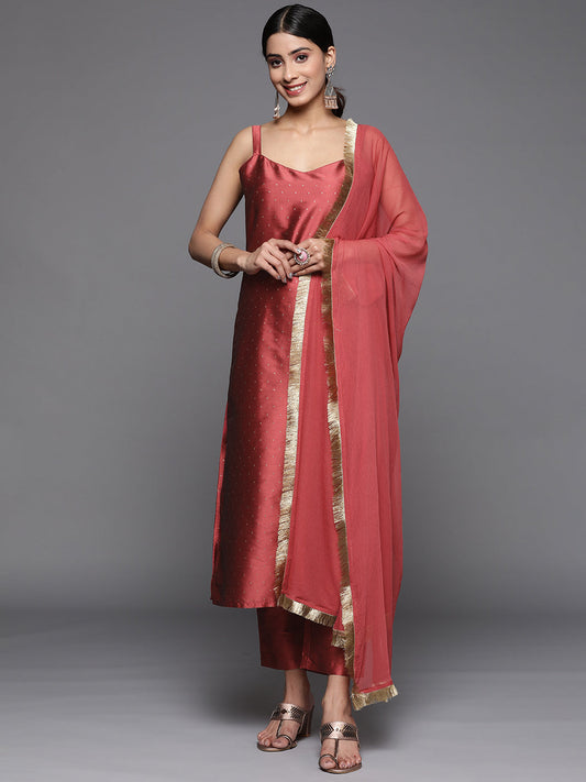Dhiyona VR Women's Maroon Embroidered Straight Kurta, Round Neck With Side Slits