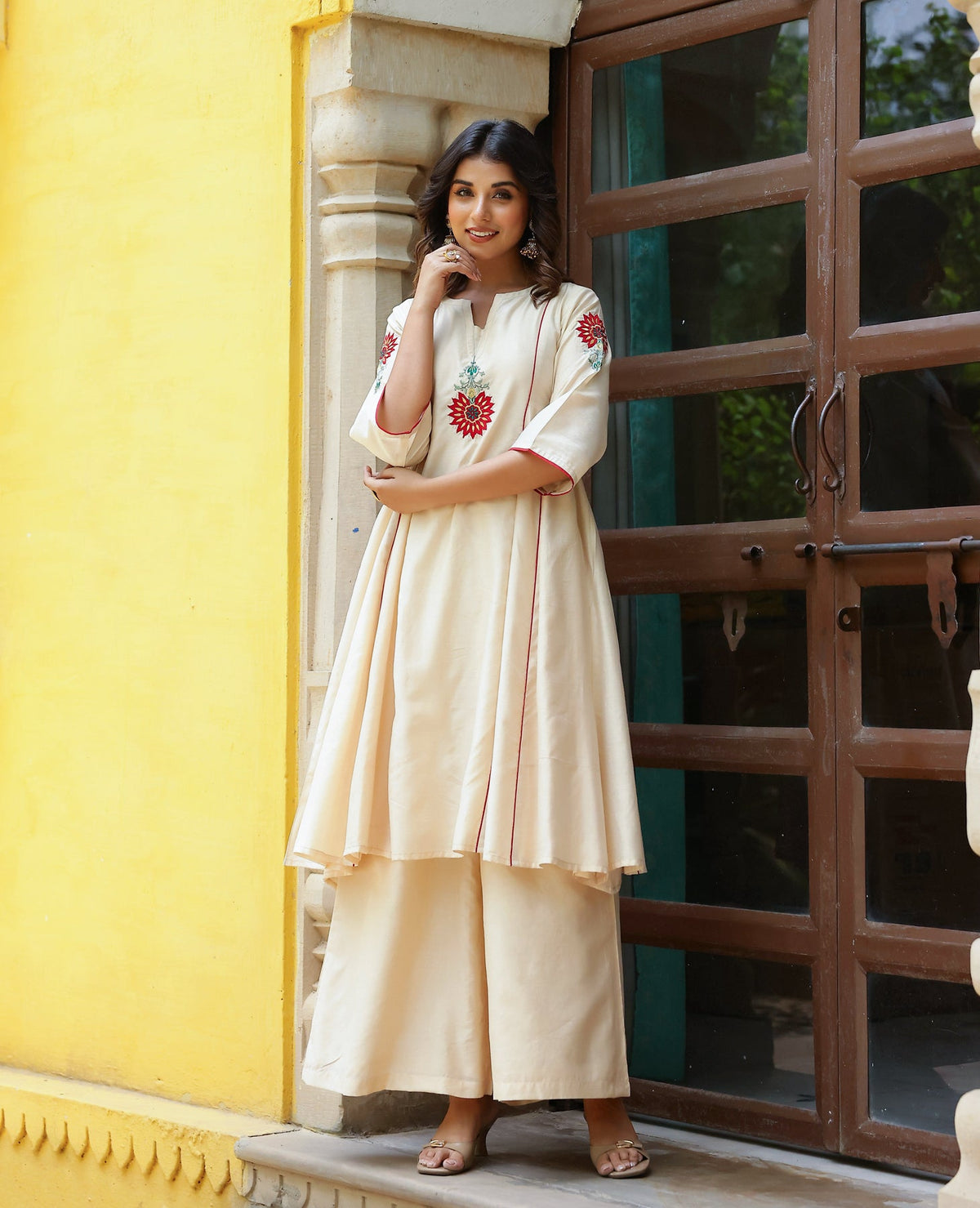 Aroma Beige Chanderi Kurta Set