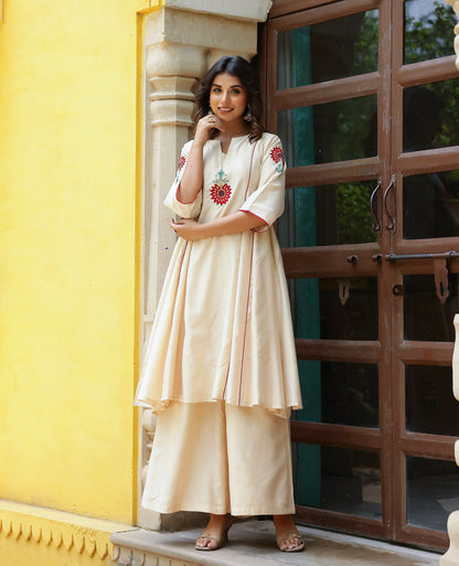 Aroma Beige Chanderi Kurta Set