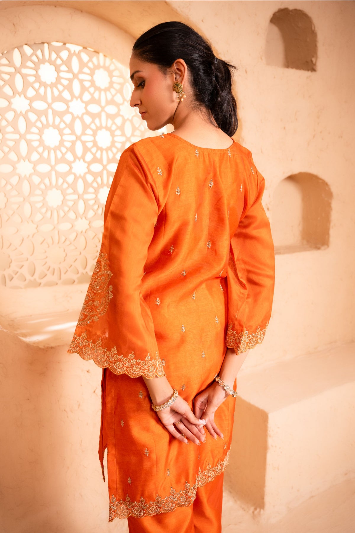 Khwaab Chanderi Embroidered Orange  Suit Set