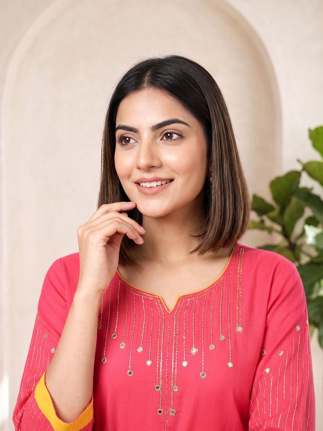Mika raspberry kurta pant set