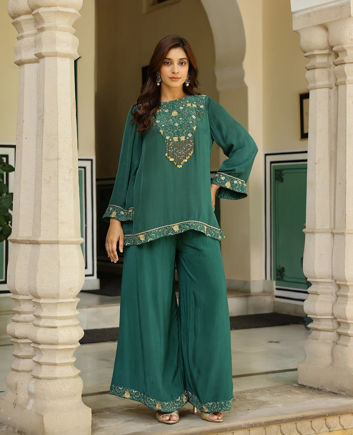 Jaalini Green Crepe Kurta Set