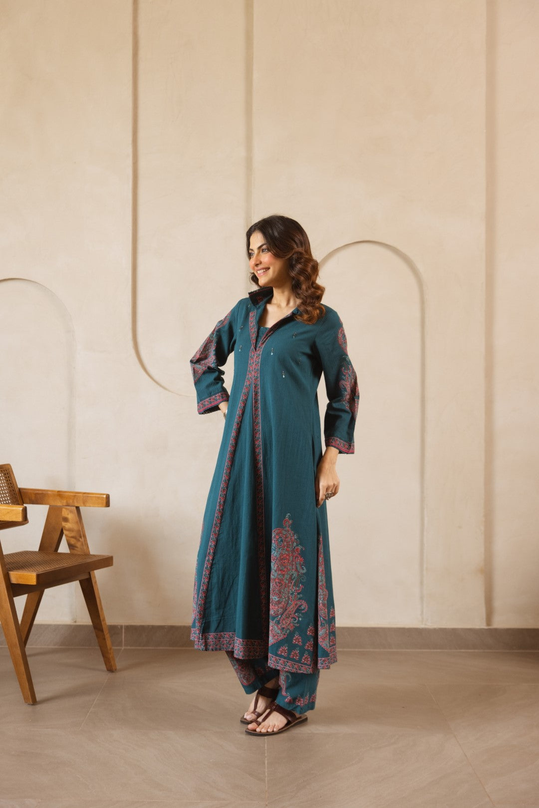 Karen cyan printed kurta pant set