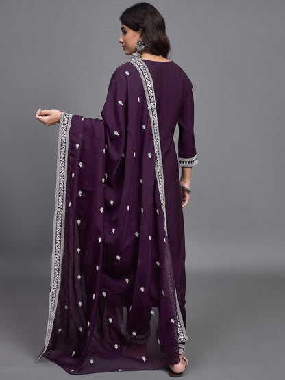 Women Embroidery A-Line Kurta And Pant set with Dupatta