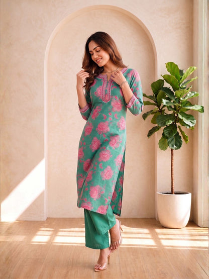ITI shamrock COTTON KURTA PANT SET