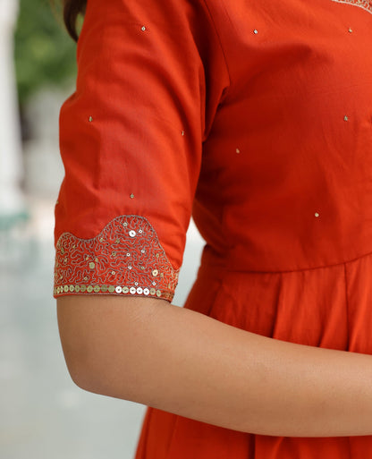 Sakhi Rust Orange Cotton Suit Set
