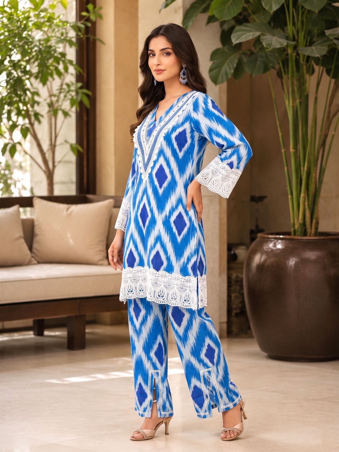 ARANYA ICE IKAT PRINT COTTON SUIT SET