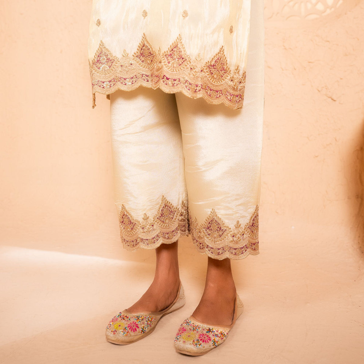 Sargi Tissue Embroidered Cream  Suit Set