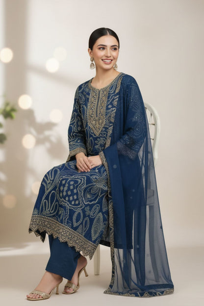 Shanti Midnight Printed Work Suit Set