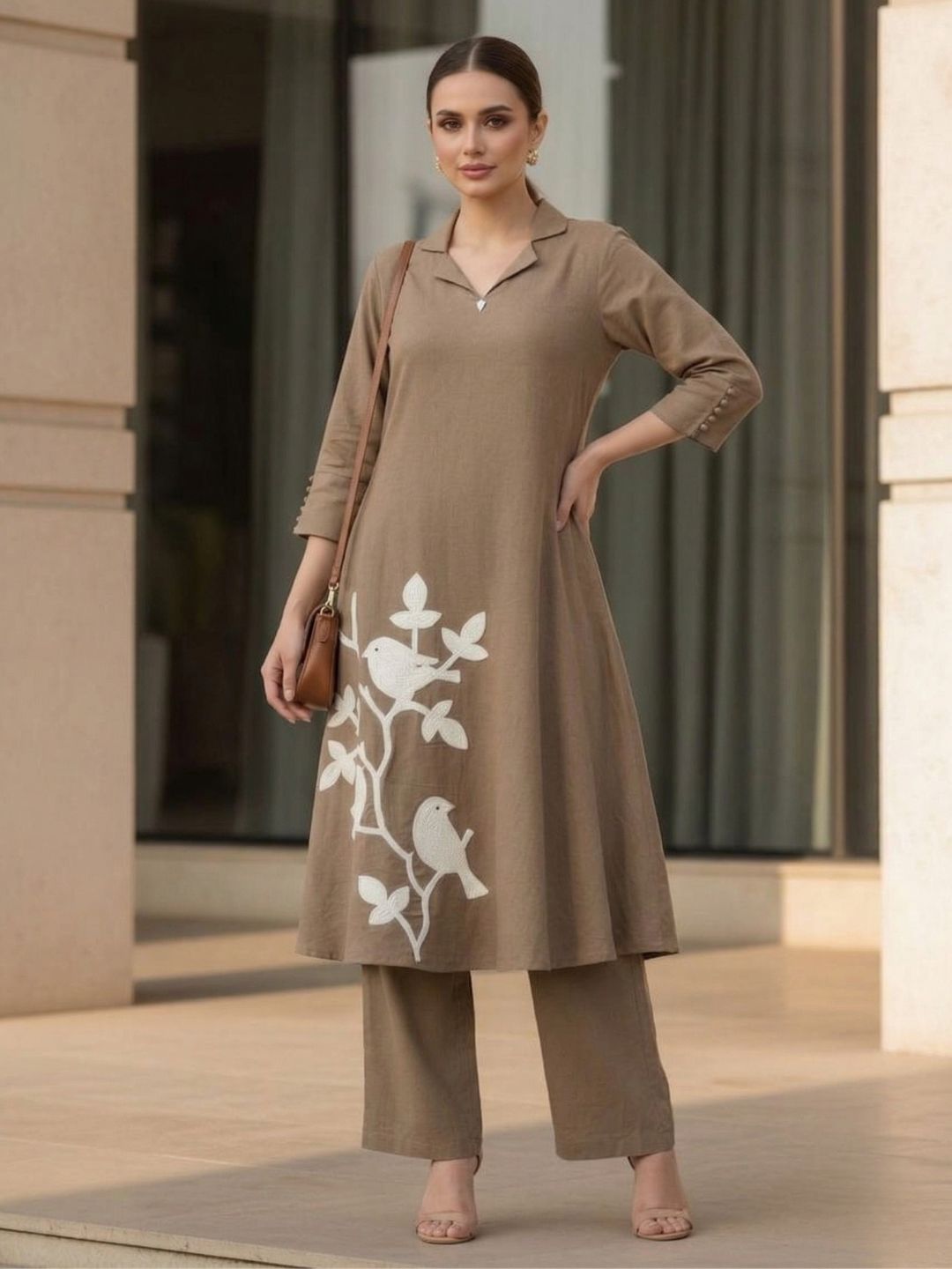 Sargi russet embroidery cotton kurta pant set