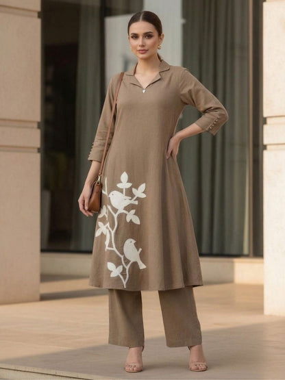 Sargi russet embroidery cotton kurta pant set