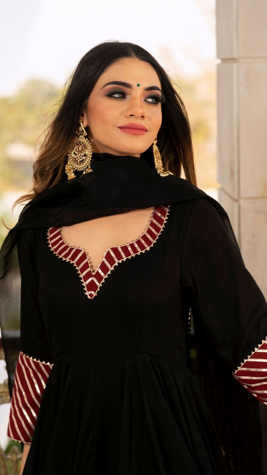 Hina Black And Maroon  Anarkali Set
