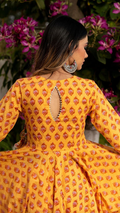 Mehar Light Brown Hand Block Angrakha Set