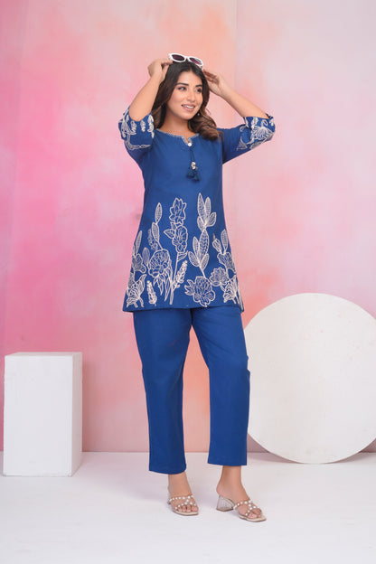 Vaidehi indi embroidery cotton co-ord set