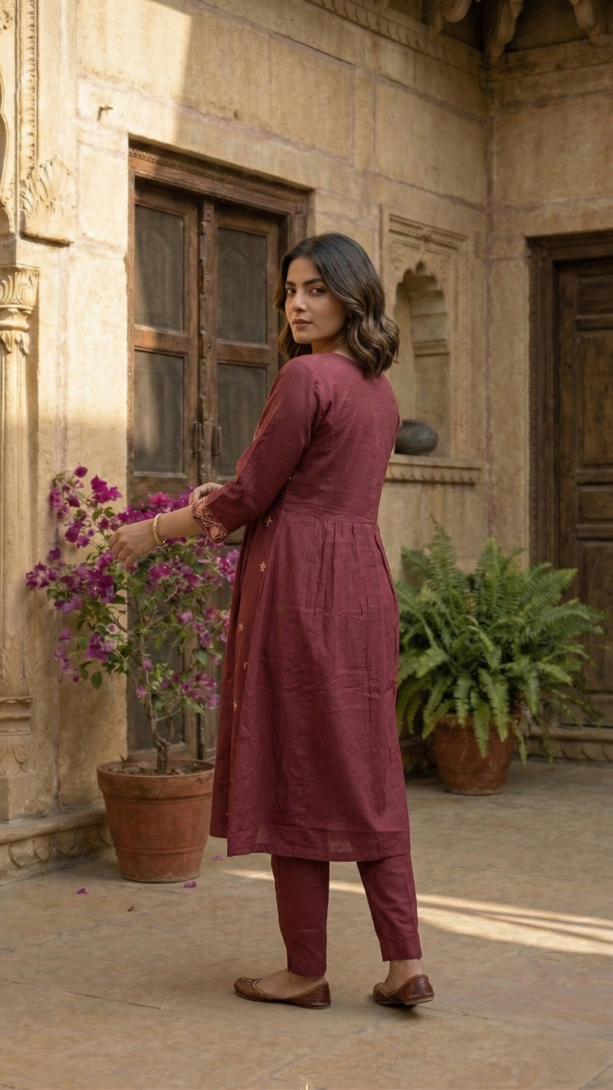 Chandri Salmon Embroidered Kurta Pant Set